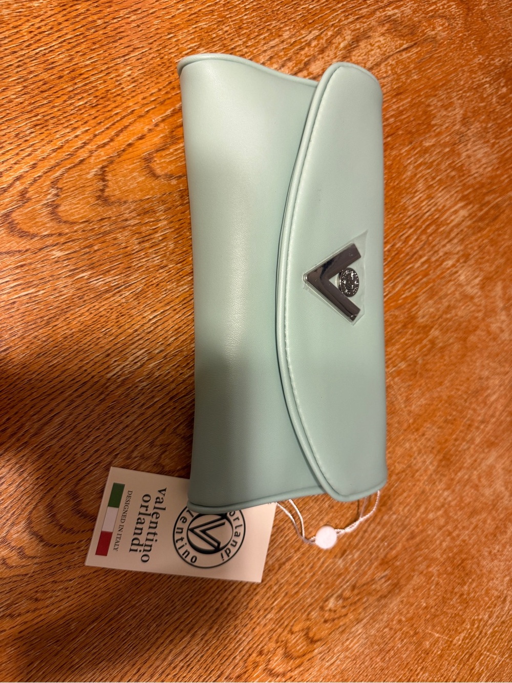 Valentino Orlandi Mint Green Clutch with Silver-Tone Logo